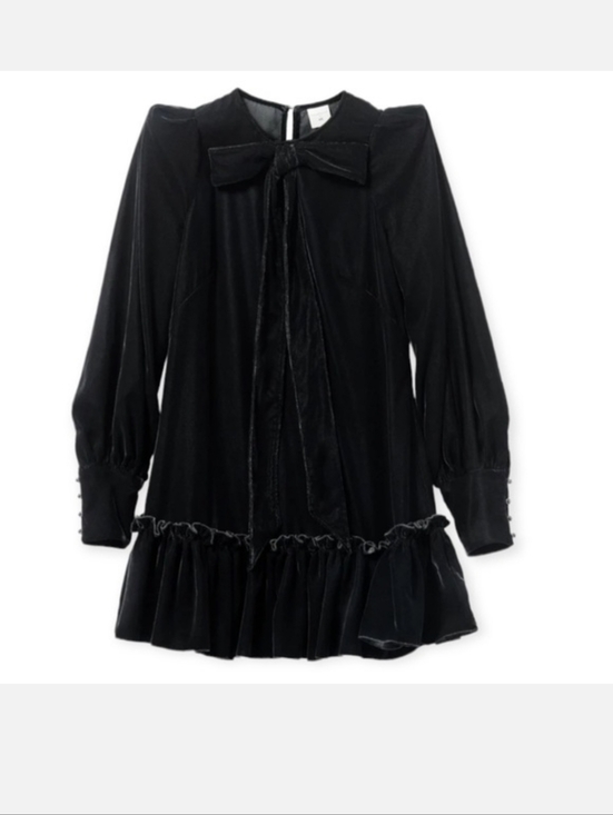 The Vampire'S Wife Dresses & Skirts - The Vampire’s Wife x H&M Black Velvet Bow Mini Dress M Long Sleeve Ruffle